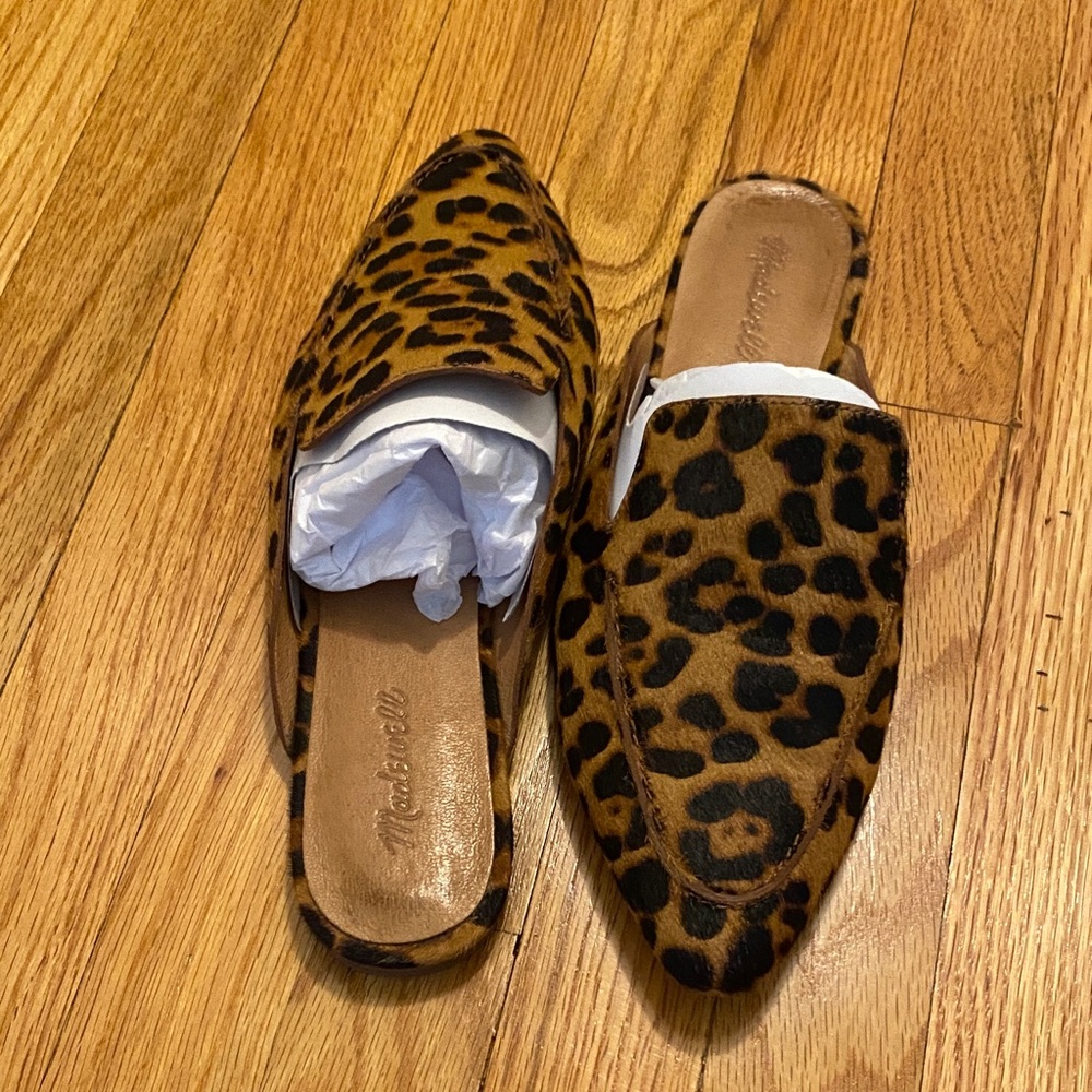 Madewell Frances Skimmer Mule in Leopard Calf Hair, Sz 11